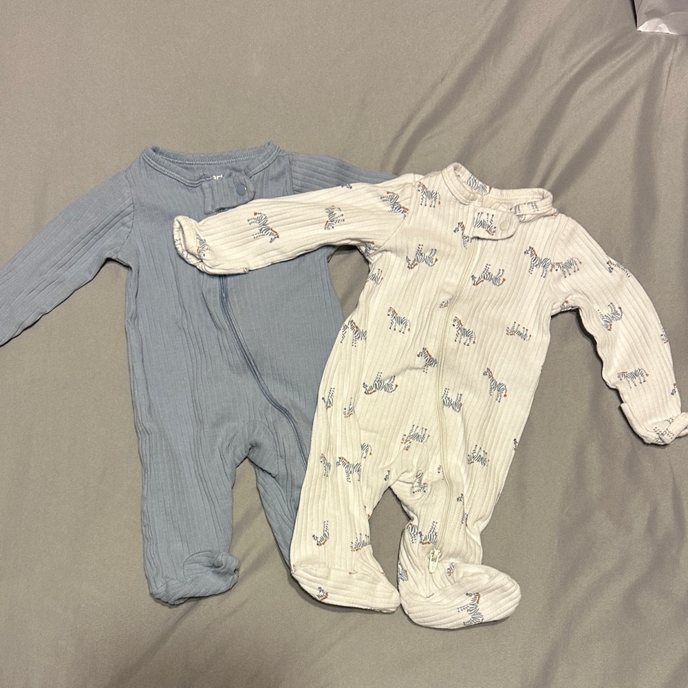 Carter's Ribbed Footed One-Piece Set in Blue and Cream Zebra